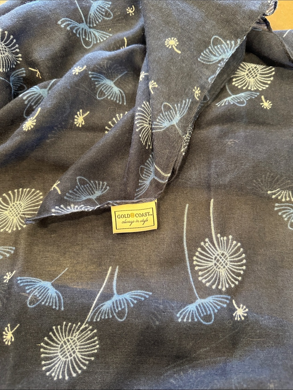 Gold Coast Navy Scarf with Light Blue & Cream Dandelion Print
